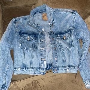 Gap Cropped Distressed Non-Stretch Denim Jacket Size L